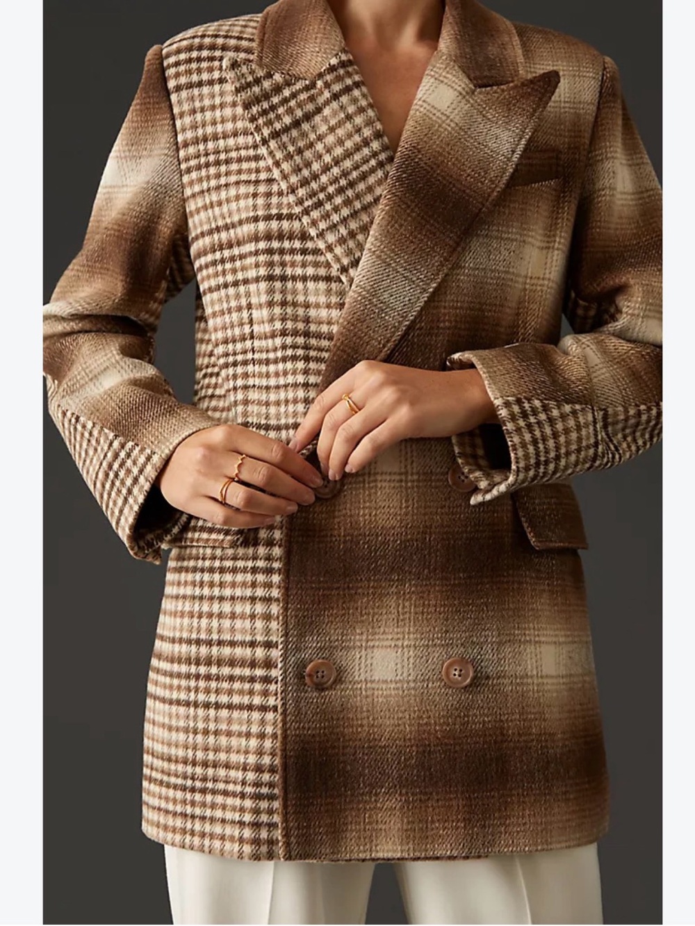Avec Les Filles Brown Plaid Double-Breasted Blazer